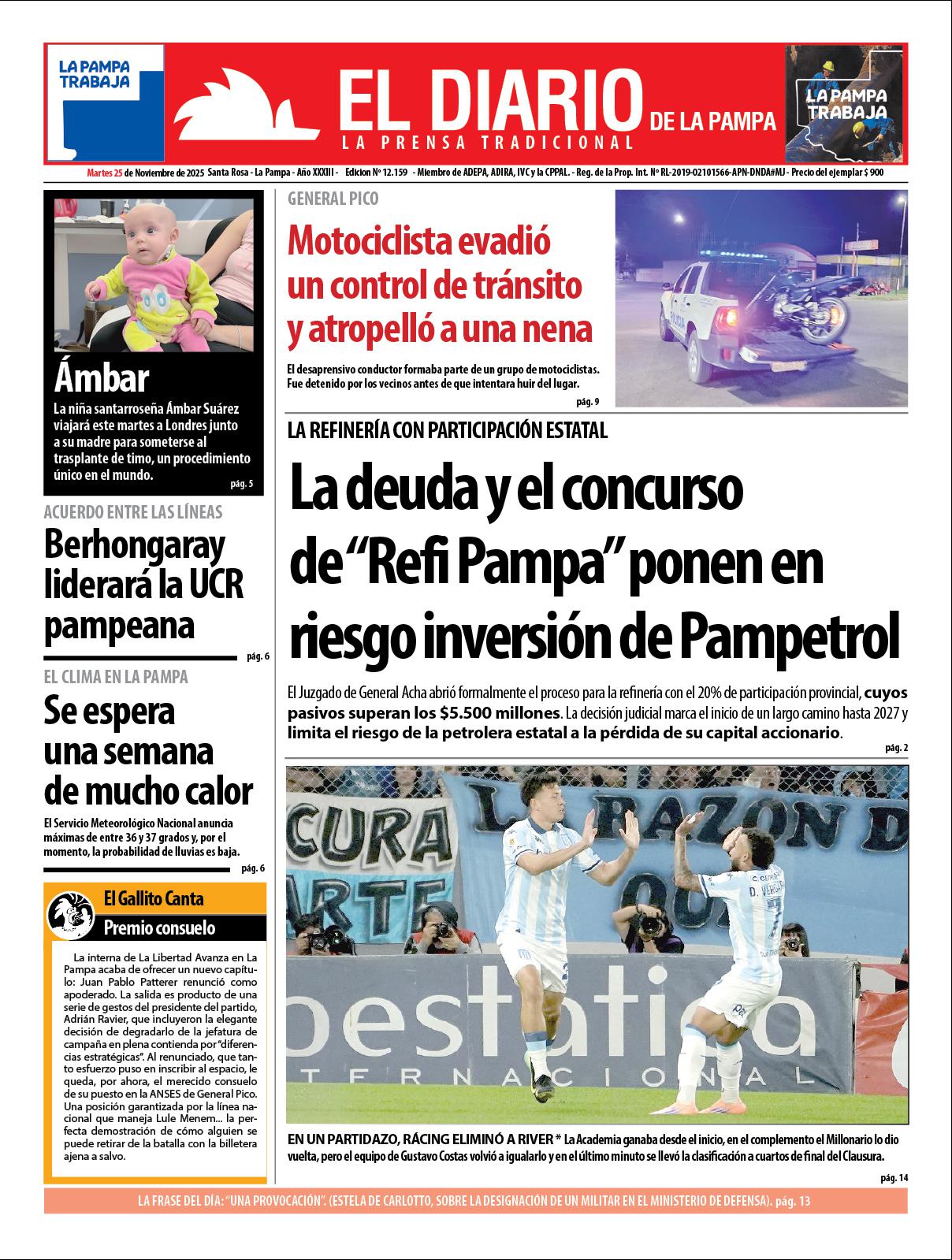 Tapa de El Diario en papel  martes 25 de noviembre de 2025